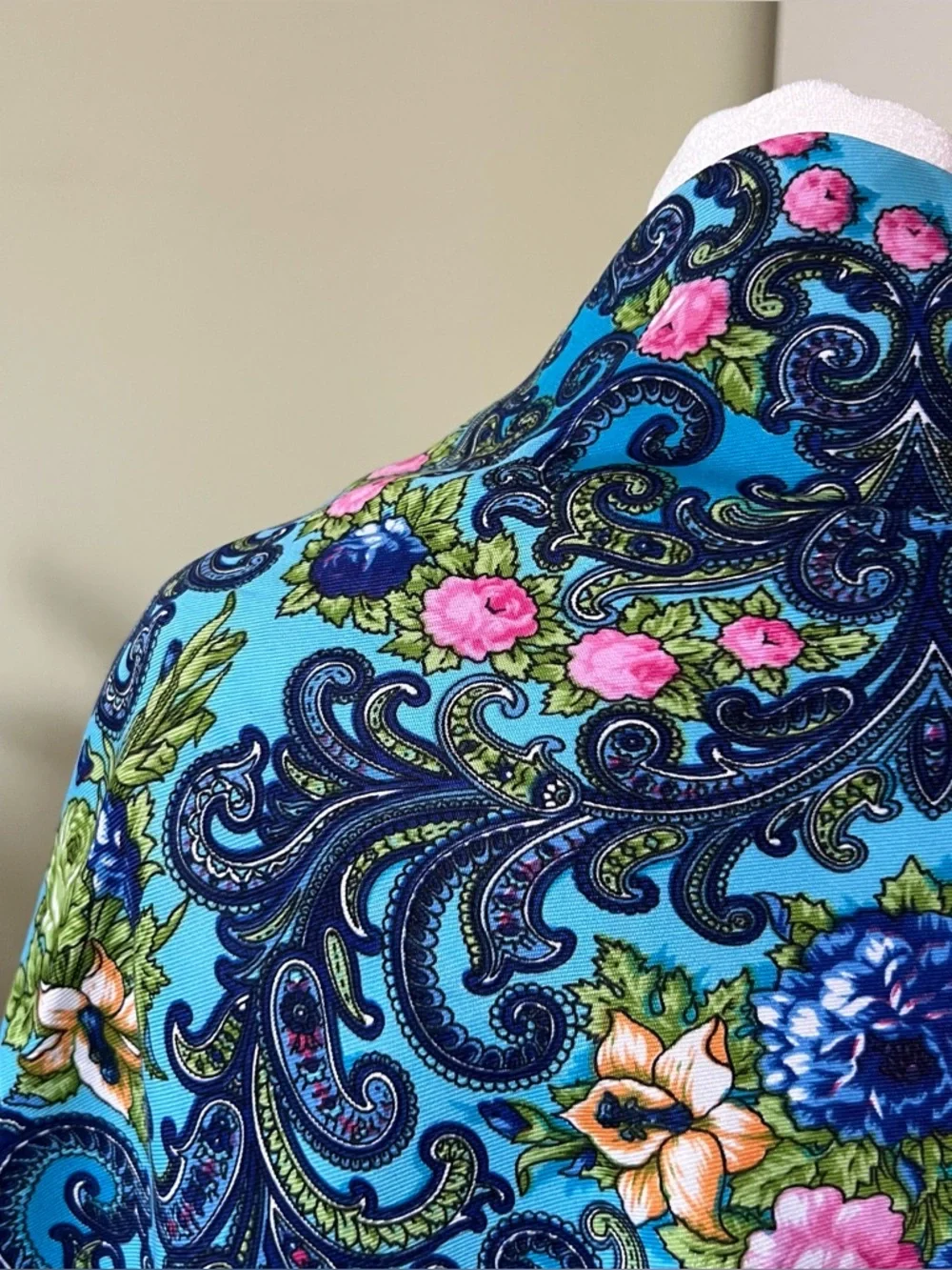 Turquoise Blue Colorful Floral Paisley Multi-Use Scarf Head-Covering Accessory